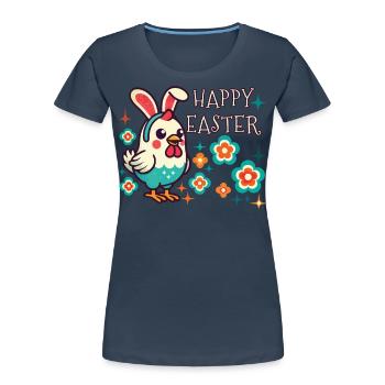 Easter Retro Happy Easter Chicken Flower - Women's Premium Organic T-Shirt - navy - Front - Mia (176cm)