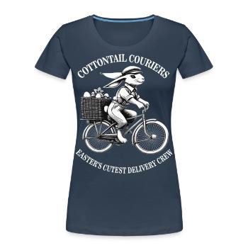 Courrier à queue de coton de Pâques Esthétique rétro - T-shirt bio Premium Femme - bleu marine - Devant - Mia (176cm)