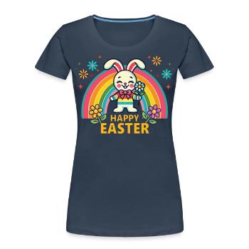 Retro Easter Bunny Rainbow Aesthetic Easter - Women's Premium Organic T-Shirt - navy - Front - Mia (176cm)