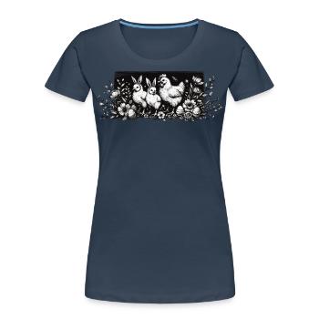 Poules de Pâques Poussins Lapins de Pâques Rétro Cottagecore - T-shirt bio Premium Femme - bleu marine - Devant - Mia (176cm)