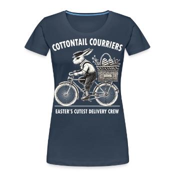 Lapin de Pâques Rétro Vintage Style Cottagecore - T-shirt bio Premium Femme - bleu marine - Devant - Mia (176cm)