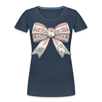 Joli arc de Pâques avec des lapins et des fleurs - T-shirt bio Premium Femme - bleu marine - Devant - Mia (176cm)