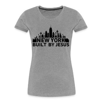 New York construite par Jésus - T-shirt bio Premium Femme - bleu marine - Devant - Mia (176cm)