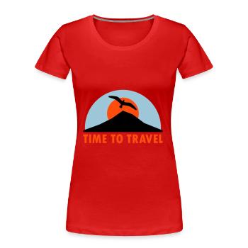 Time to travel (Berg, Sonne, Vogel) - Frauen Premium Bio T-Shirt - Navy - Vorne - Mia (176cm)