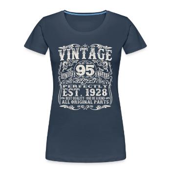 né en 1928 - 95 ans - T-shirt bio Premium Femme - bleu marine - Devant - Mia (176cm)