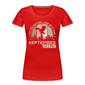 Incomparable depuis septembre 1969 55 Anniversaire - T-shirt bio Premium Femme - bleu marine - Devant - Mia (176cm)