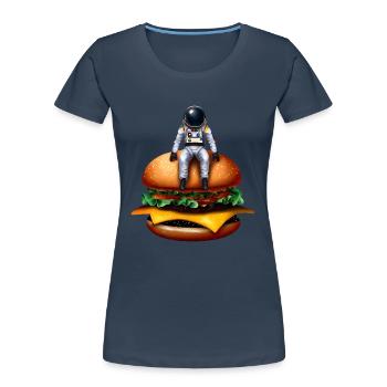 Astronaute spatial Cheeseburger - T-shirt bio Premium Femme - bleu marine - Devant - Mia (176cm)