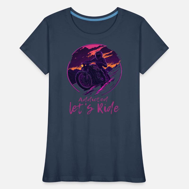Synthwave Biker Retrowave Sunset Motorradfahrer Frauen Premium Bio T-Shirt