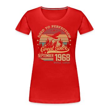 56 years old Aged to Perfection born: September 1968 - Women's Premium Organic T-Shirt - navy - Front - Mia (176cm)