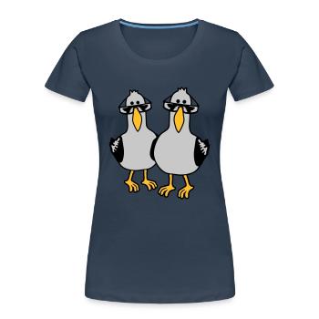 2 Möwen Freunde Team - Frauen Premium Bio T-Shirt - Navy - Vorne - Mia (176cm)