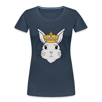 King Rabbit Crown Visage - T-shirt bio Premium Femme - bleu marine - Devant - Mia (176cm)