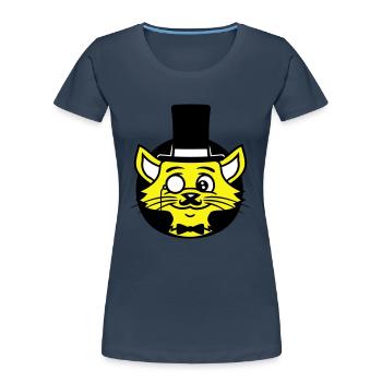 Sir Cat Gentleman Chapeau haut de forme Monocle Rich Gentleman - T-shirt bio Premium Femme - bleu marine - Devant - Mia (176cm)