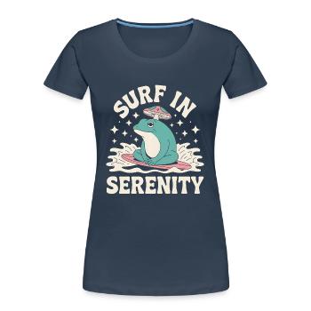 Surfen in Serenity - Süßer Frosch Aufkleber - Frauen Premium Bio T-Shirt - Navy - Vorne - Mia (176cm)