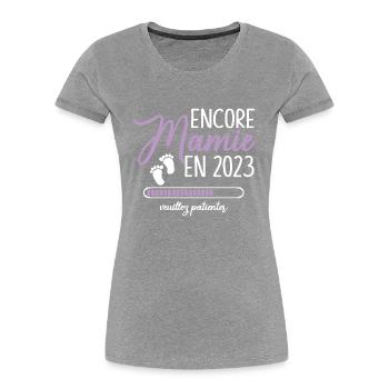 Encore Mamie 2023 Cadeau Future Grand Mère - T-shirt bio Premium Femme - bleu marine - Devant - Mia (176cm)