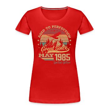 39 ans Vieilli à la Perfection né en mai 1985 - T-shirt bio Premium Femme - bleu marine - Devant - Mia (176cm)