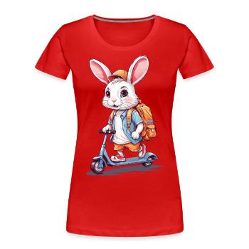 Lapin débutant drôle de l’école sur la conception de scooter - T-shirt bio Premium Femme - bleu marine - Devant - Mia (176cm)