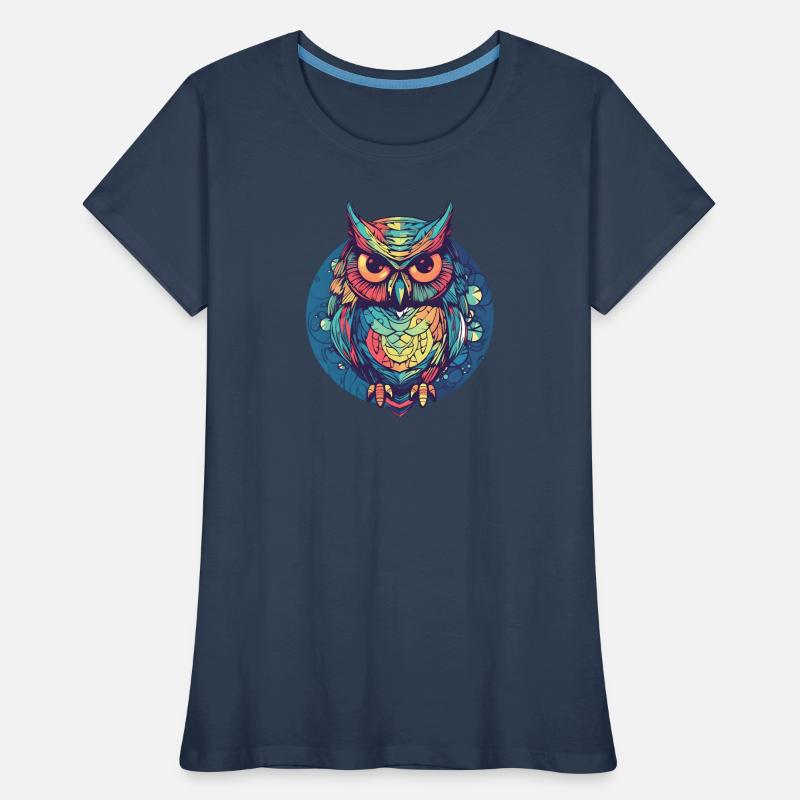 Eule als Ritter im Kreis, bunt, Boho, Comic Frauen Premium Bio T-Shirt