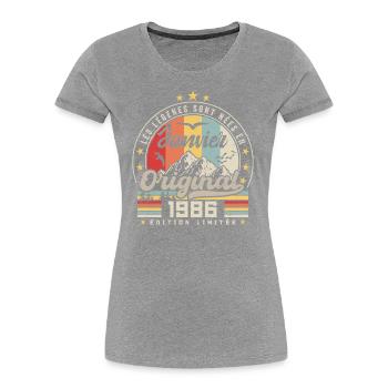 Janvier 1986 Vintage Rétro Anniversaire 1986 - T-shirt bio Premium Femme - bleu marine - Devant - Mia (176cm)
