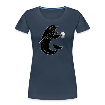 Party Dolphin with Beer on the Beach - Festival in October - Women's Premium Organic T-Shirt - navy - Front - Mia (176cm)