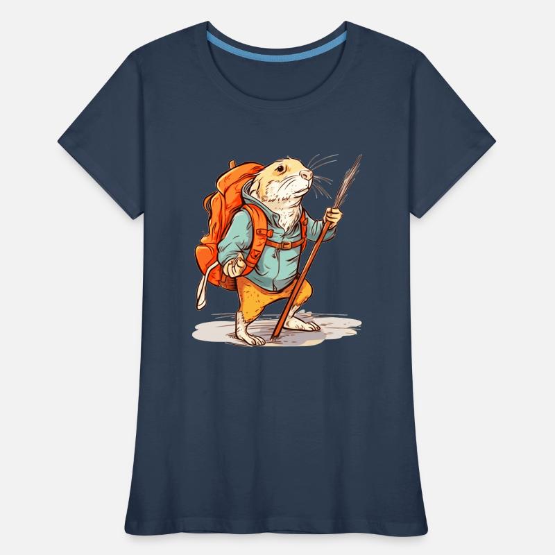 Mole rat as a hiker with stick and backpack Women's Premium Organic T-Shirt