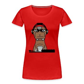 Cool DJ dinosaure T-Rex mixer Musique de fête - T-shirt bio Premium Femme - bleu marine - Devant - Mia (176cm)