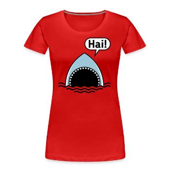 Hai! (Haifisch / Sprechblase / Comic / Cartoon) - Frauen Premium Bio T-Shirt - Navy - Vorne - Mia (176cm)