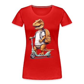 T-Rex Schüler auf Roller Schulanfang Dino Design - Frauen Premium Bio T-Shirt - Navy - Vorne - Mia (176cm)
