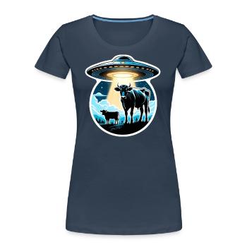 UFO Cow Abduction Cattle Mutilations - Women's Premium Organic T-Shirt - navy - Front - Mia (176cm)