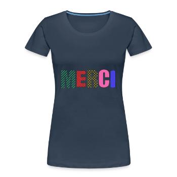 MERCI - T-shirt bio Premium Femme - bleu marine - Devant - Mia (176cm)