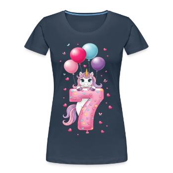 7 ans de fille adorable licorne 7e anniversaire - T-shirt bio Premium Femme - bleu marine - Devant - Mia (176cm)