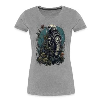 Astronaut mit Pflanzen überwuchert - Surreal - Frauen Premium Bio T-Shirt - Navy - Vorne - Mia (176cm)