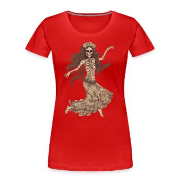 Cheerful 60s 70s Hippie Skeleton - Women's Premium Organic T-Shirt - navy - Front - Mia (176cm)