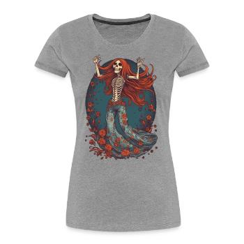 Squelette hippie des années 70, 80 et 90 - T-shirt bio Premium Femme - bleu marine - Devant - Mia (176cm)