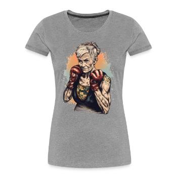 Mamie boxeuse cool avec des gants de boxe - T-shirt bio Premium Femme - bleu marine - Devant - Mia (176cm)