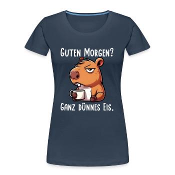Capybara Guten Morgen Ganz Dünnes Eis - Frauen Premium Bio T-Shirt - Navy - Vorne - Mia (176cm)