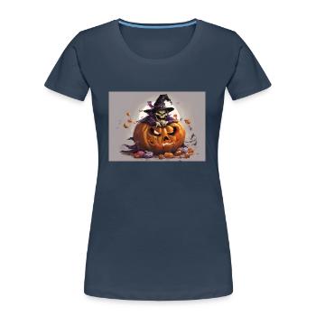 Halloween: The Witch and the Pumpkin - Women's Premium Organic T-Shirt - navy - Front - Mia (176cm)