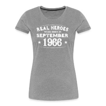 Real Heroes sont nés en septembre 1966 Anniversaire - T-shirt bio Premium Femme - bleu marine - Devant - Mia (176cm)