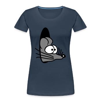 Maus Wand Loch Mauseloch Guckt Süß Lustig Comic - Frauen Premium Bio T-Shirt - Navy - Vorne - Mia (176cm)