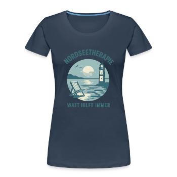 Nordseetherapie - Watt hilft immer - Frauen Premium Bio T-Shirt - Navy - Vorne - Mia (176cm)