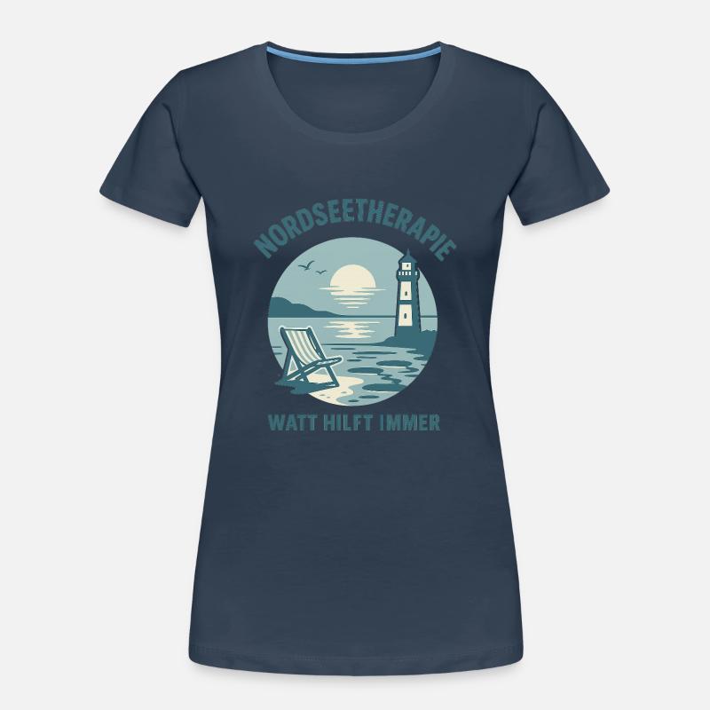 Nordseetherapie - Watt hilft immer - Frauen Premium Bio T-Shirt - Navy