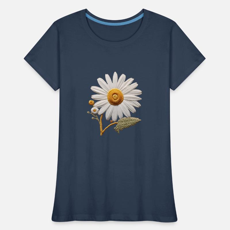 Gesticktes Gänseblümchen Frauen Premium Bio T-Shirt