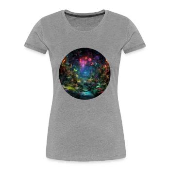Dynamic Neon Journeys: Le monde de Neon Jungle - T-shirt bio Premium Femme - bleu marine - Devant - Mia (176cm)