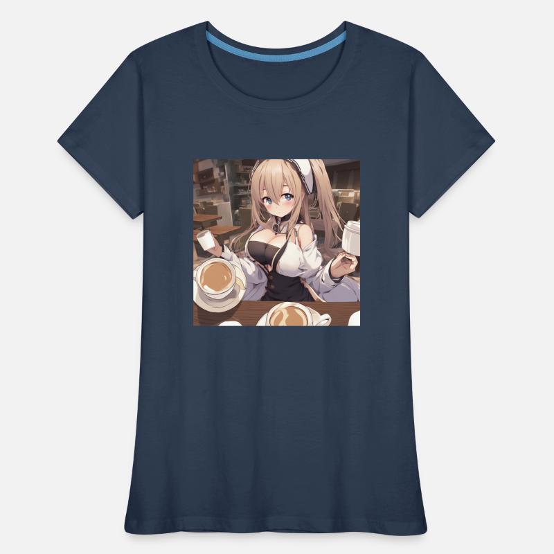 anime girl withe big boobs withe coffee Frauen Premium Bio T-Shirt