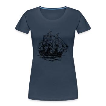 pirate ship boat pirat piratenschiff schiff skull1 - Frauen Premium Bio T-Shirt - Navy - Vorne - Mia (176cm)