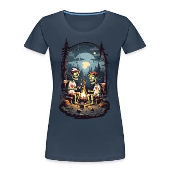Zombie Camping Halloween Grusel Lagerfeuer - Frauen Premium Bio T-Shirt - Navy - Vorne - Mia (176cm)