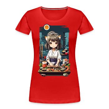 Anime Sushi Master Kawaii Kemonomimi Chef Design - T-shirt bio Premium Femme - bleu marine - Devant - Mia (176cm)