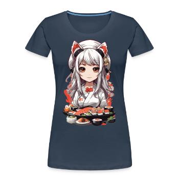 Kawaii Anime Sushi Meisterin mit Katzenohren - Frauen Premium Bio T-Shirt - Navy - Vorne - Mia (176cm)