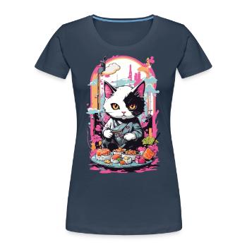 Kawaii Sushi Katze Pastell Goth Japan Style - Frauen Premium Bio T-Shirt - Navy - Vorne - Mia (176cm)