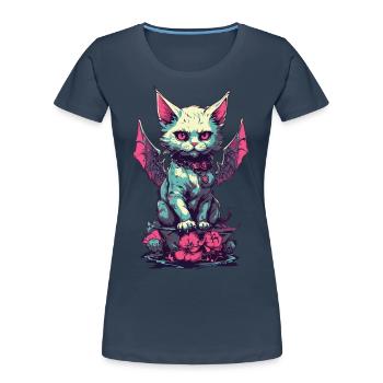 Goth Cat Vampire Demons Aesthetic - Women's Premium Organic T-Shirt - navy - Front - Mia (176cm)