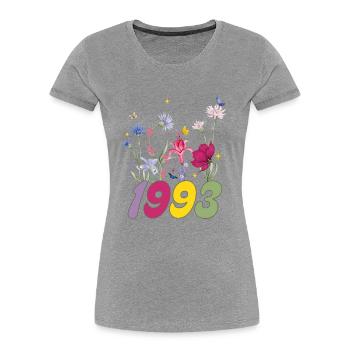 Année de naissance 1993 fleurs sauvages - T-shirt bio Premium Femme - bleu marine - Devant - Mia (176cm)